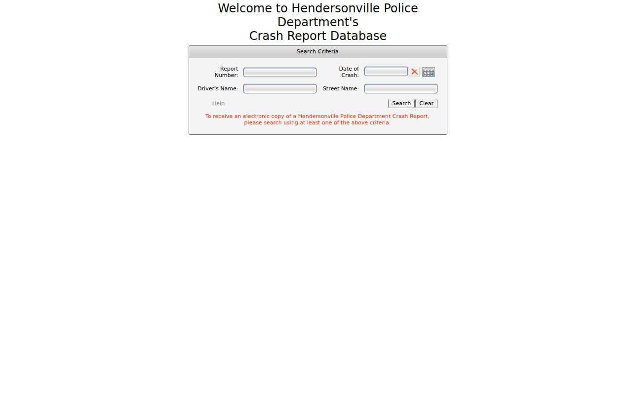 Hendersonville crash report record search fields in Henderson County
