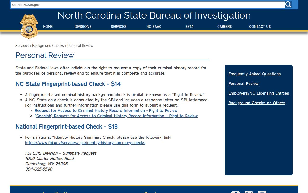 Henderson County criminal history SBI Right to Review instructions